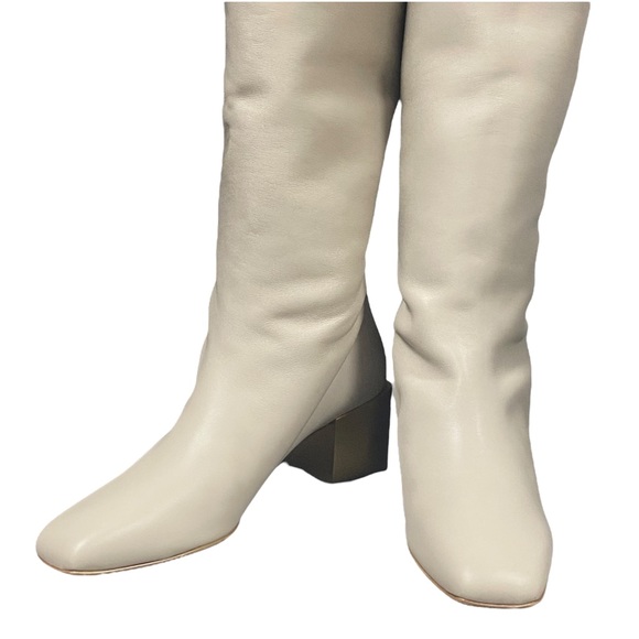 SALVATORE FERRAGAMO - Avivo Knee High Beige/Cream Leather Gancini Boot w/2” heel - Picture 9 of 9